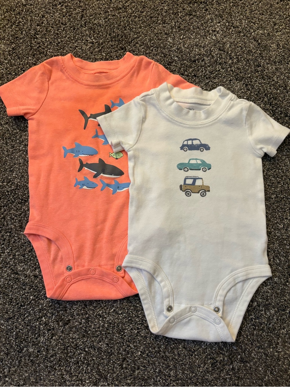 Carter's Coral Shark & White Car Print Baby One-Pieces